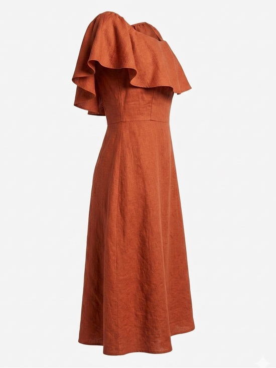 Sugarlips Dresses & Skirts - Sugarlips Orange Ruffle-Shoulder Midi Dress